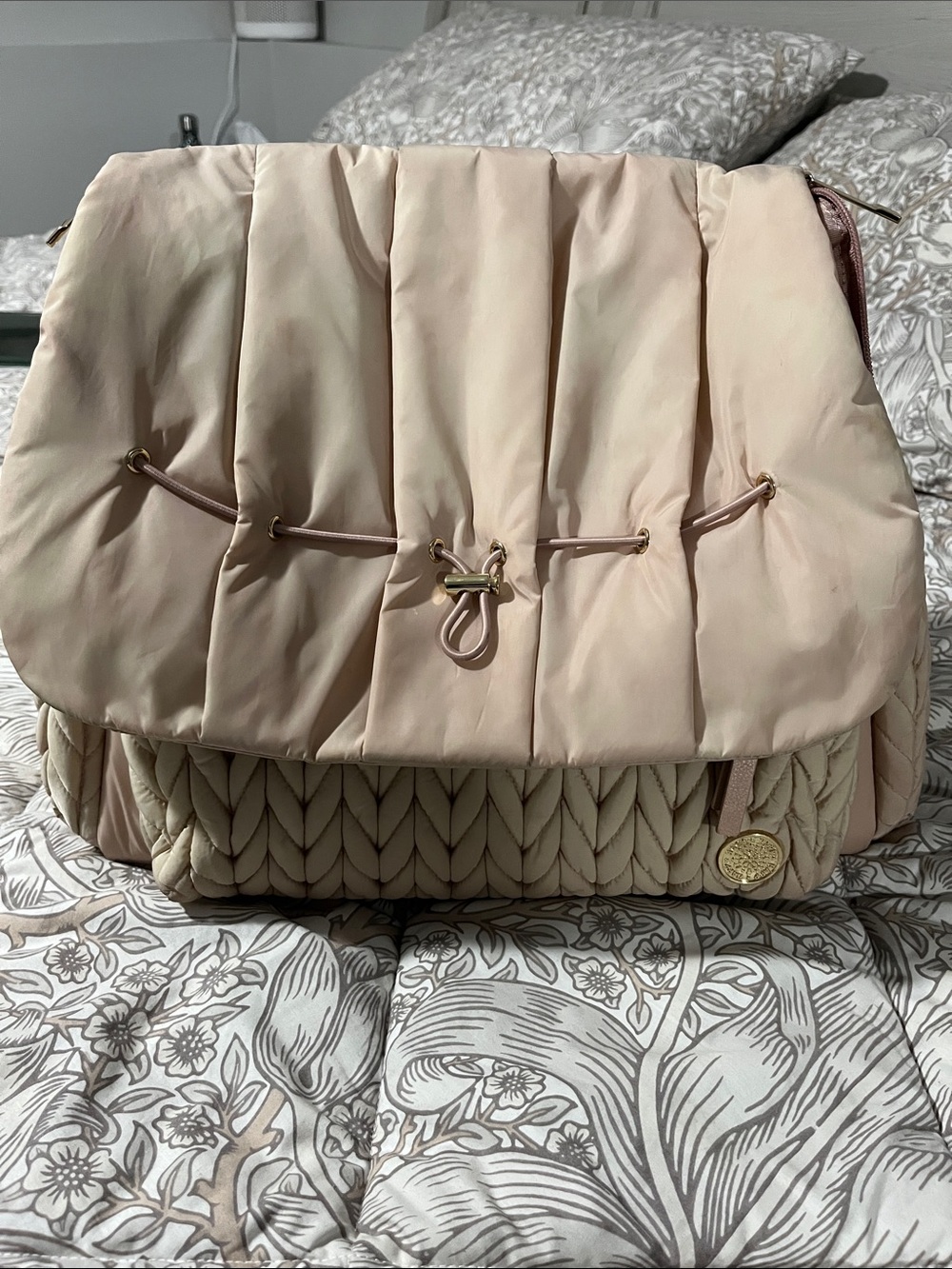HAPP Quilted Diaper Bag in Blush Pink with Gold Accent